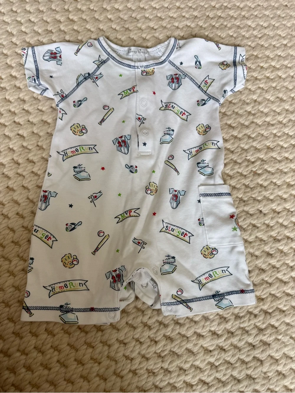 Kissy Kissy White Baby One-Piece Romper with Multicolor Baseball Print